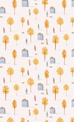 Store intérieur fenêtre des maisons parmi les arbres