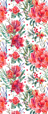 Store intérieur avec fleurs rouges