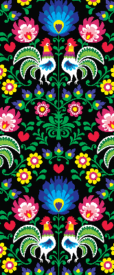 Store intérieur fenêtre avec motifs de coqs colorés