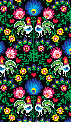 Store intérieur fenêtre avec motifs de coqs colorés