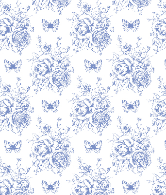 Store enrouleur à fleurs bleues et papillons