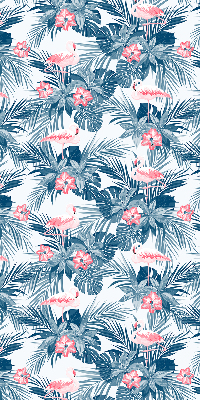 Store intérieur fenêtre avec plantes tropicales et flamants roses