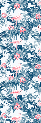 Store intérieur fenêtre avec plantes tropicales et flamants roses