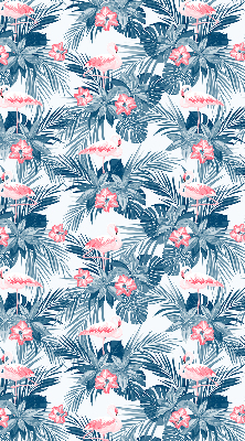 Store intérieur fenêtre avec plantes tropicales et flamants roses