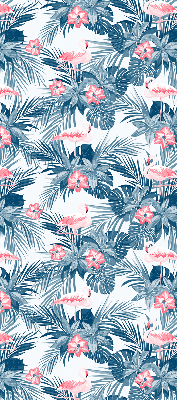 Store intérieur fenêtre avec plantes tropicales et flamants roses