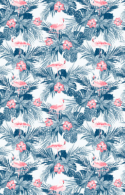 Store intérieur fenêtre avec plantes tropicales et flamants roses