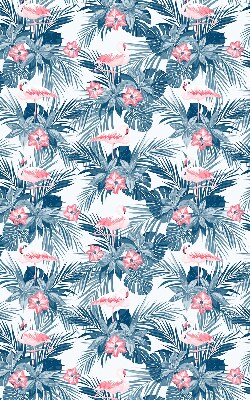 Store intérieur fenêtre avec plantes tropicales et flamants roses