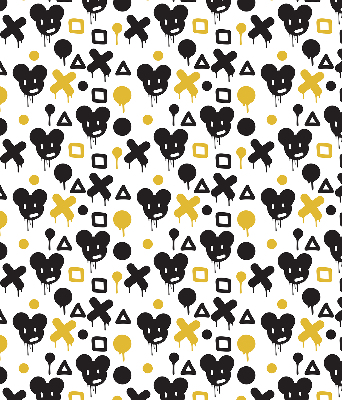 Store intérieur avec motifs noirs et jaunes