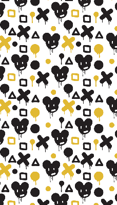 Store intérieur avec motifs noirs et jaunes