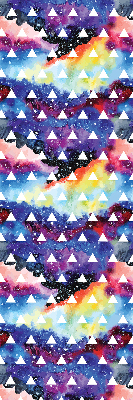 Store intérieur fenêtre avec triangles blancs sur fond coloré