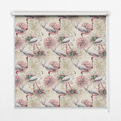 Store enrouleur blanc avec motif de flamants roses