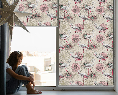 Store enrouleur blanc avec motif de flamants roses