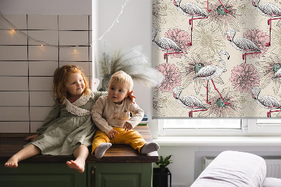 Store enrouleur blanc avec motif de flamants roses