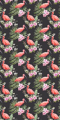 Store intérieur fenêtre avec flamants roses sur les plantes