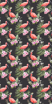 Store intérieur fenêtre avec flamants roses sur les plantes