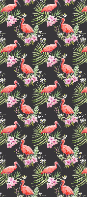 Store intérieur fenêtre avec flamants roses sur les plantes