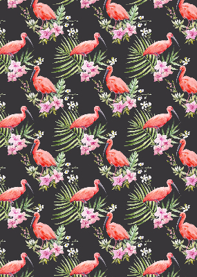 Store intérieur fenêtre avec flamants roses sur les plantes