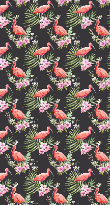 Store intérieur fenêtre avec flamants roses sur les plantes