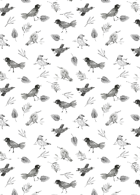Store intérieur avec oiseaux et feuilles dessinés