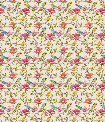 Store intérieur avec motif d’oiseaux sur les fleurs
