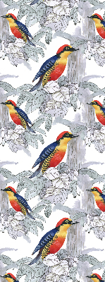 Store intérieur fenêtre avec oiseau coloré