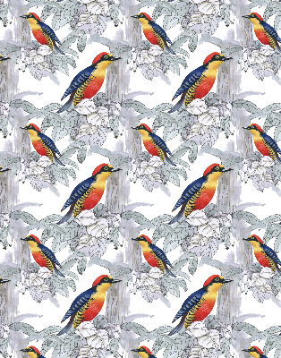 Store intérieur fenêtre avec oiseau coloré