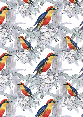 Store intérieur fenêtre avec oiseau coloré