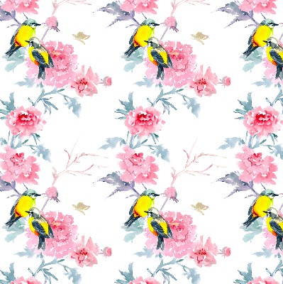 Store intérieur avec motif d’oiseaux sur les fleurs