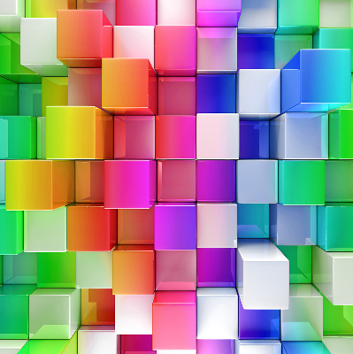 Store intérieur avec des cubes 3D colorés