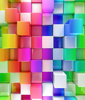 Store intérieur avec des cubes 3D colorés