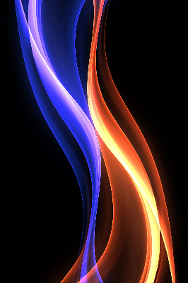Store intérieur à l'animation orange et bleue