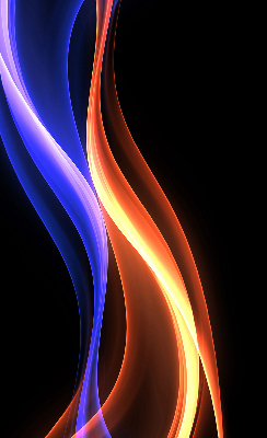 Store intérieur à l'animation orange et bleue