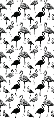 Store intérieur fenêtre avec flamants roses noirs