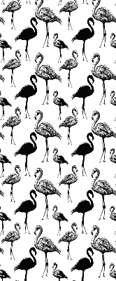 Store intérieur fenêtre avec flamants roses noirs