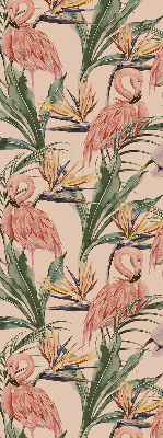 Store intérieur avec flamants roses et fleurs
