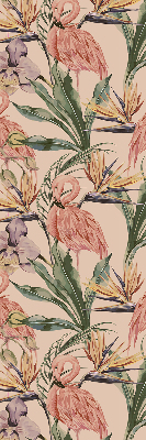 Store intérieur avec flamants roses et fleurs