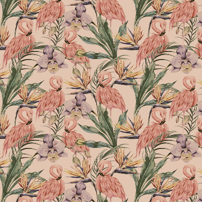 Store intérieur avec flamants roses et fleurs