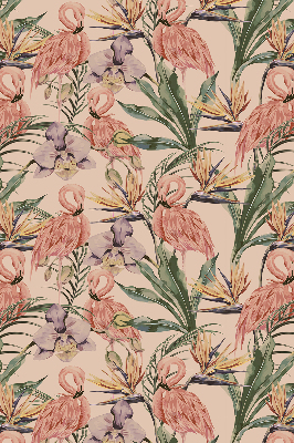Store intérieur avec flamants roses et fleurs