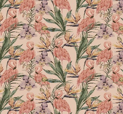 Store intérieur avec flamants roses et fleurs
