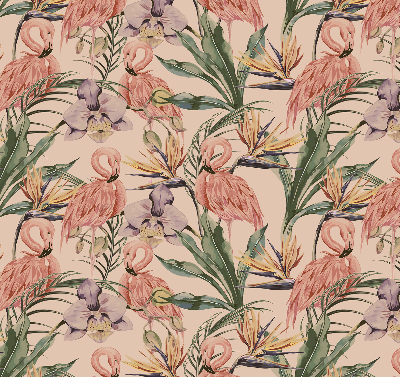Store intérieur avec flamants roses et fleurs