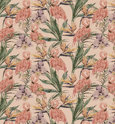 Store intérieur avec flamants roses et fleurs
