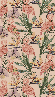 Store intérieur avec flamants roses et fleurs