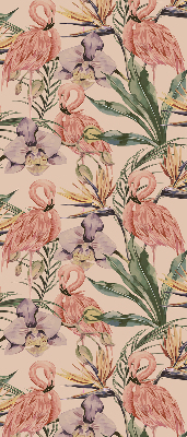Store intérieur avec flamants roses et fleurs