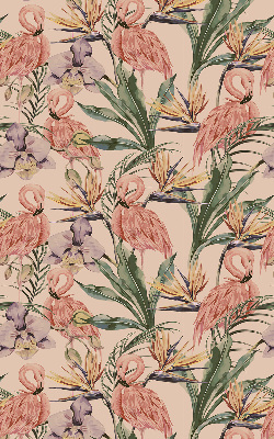 Store intérieur avec flamants roses et fleurs