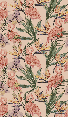 Store intérieur avec flamants roses et fleurs