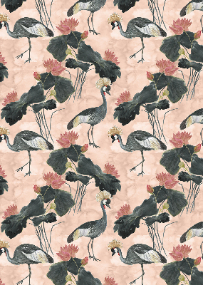 Store intérieur fenêtre avec héron sur fond rose