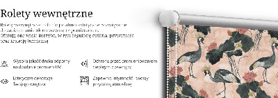 Store intérieur fenêtre avec héron sur fond rose