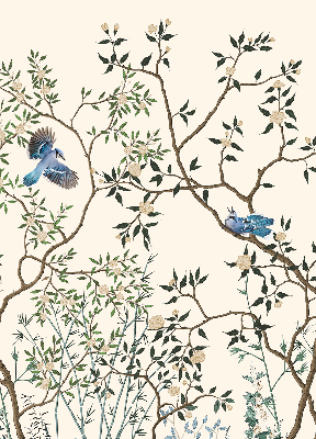 Store intérieur fenêtre avec motif d'oiseaux sur un arbre