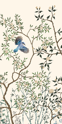 Store intérieur fenêtre avec motif d'oiseaux sur un arbre