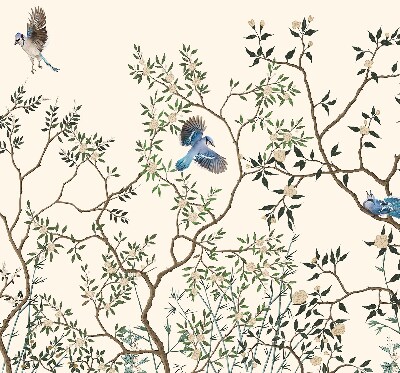 Store intérieur fenêtre avec motif d'oiseaux sur un arbre